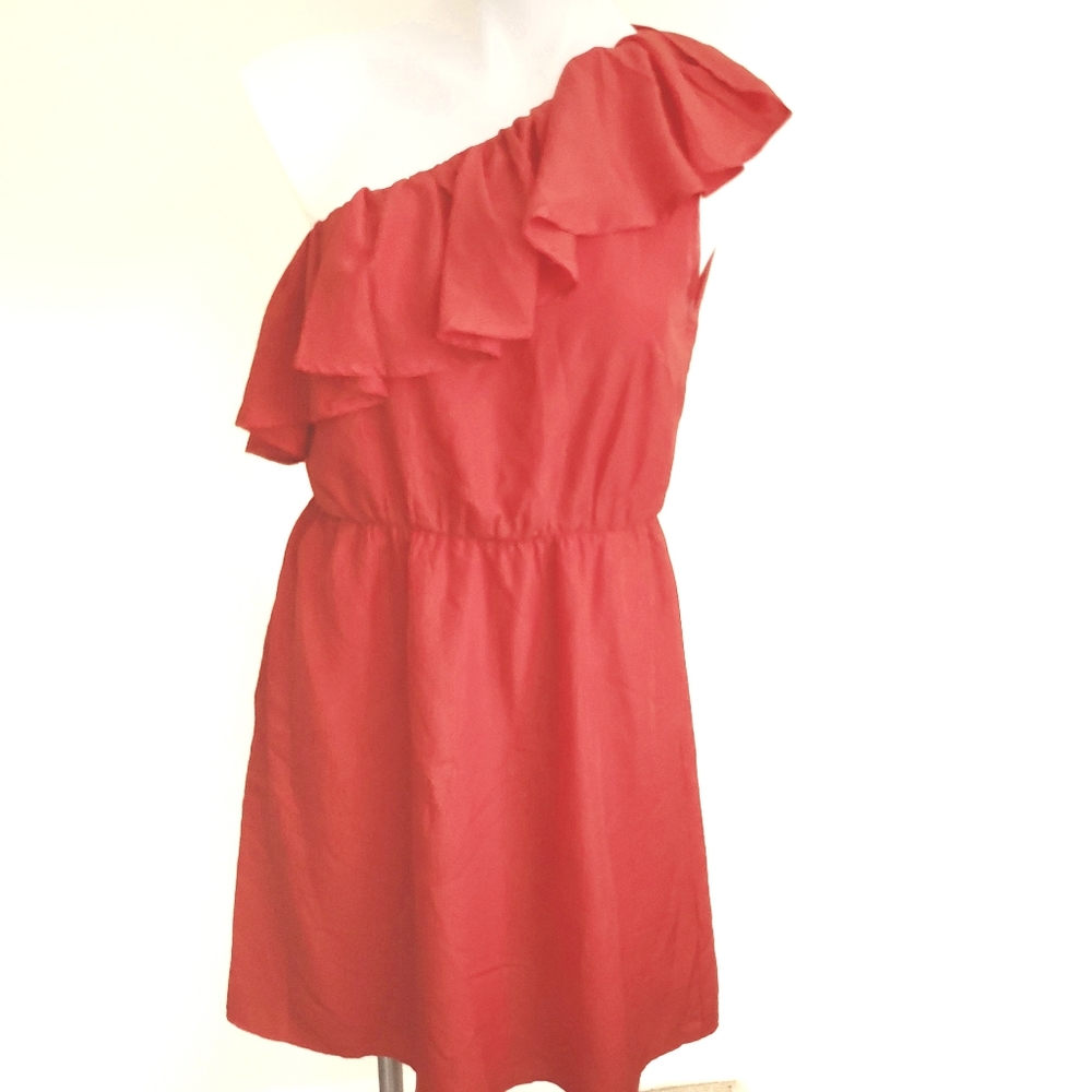 Francesca's Ruffle One Shoulder Red Dress Medium